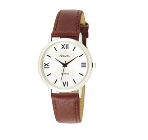 Ravel Mens Basic White Dial Brown Leather Strap Watch R0105.47.1