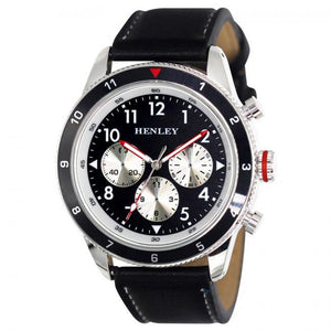 Henley Mens Multi Eye Black Dial With Black Sports Large Leather Strap Watch H02219.3