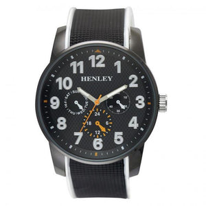 Henley Men's Black Dial White & Black Silicone Sports Rubber Strap Watch H02204.3