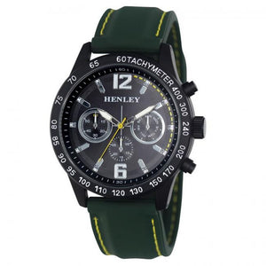 Henley Mens Multi Eye Black Dial With Green Sports Large Silicone Strap Watch H02217.11