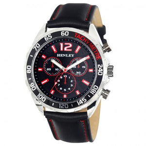 Henley Mens Multi Eye Red Dial With Black Sports Large Leather Strap Watch H02221.10