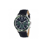 Henley Men's Polished Round Sports Case Green Dial With Black Leather Strap Watch H02210.11